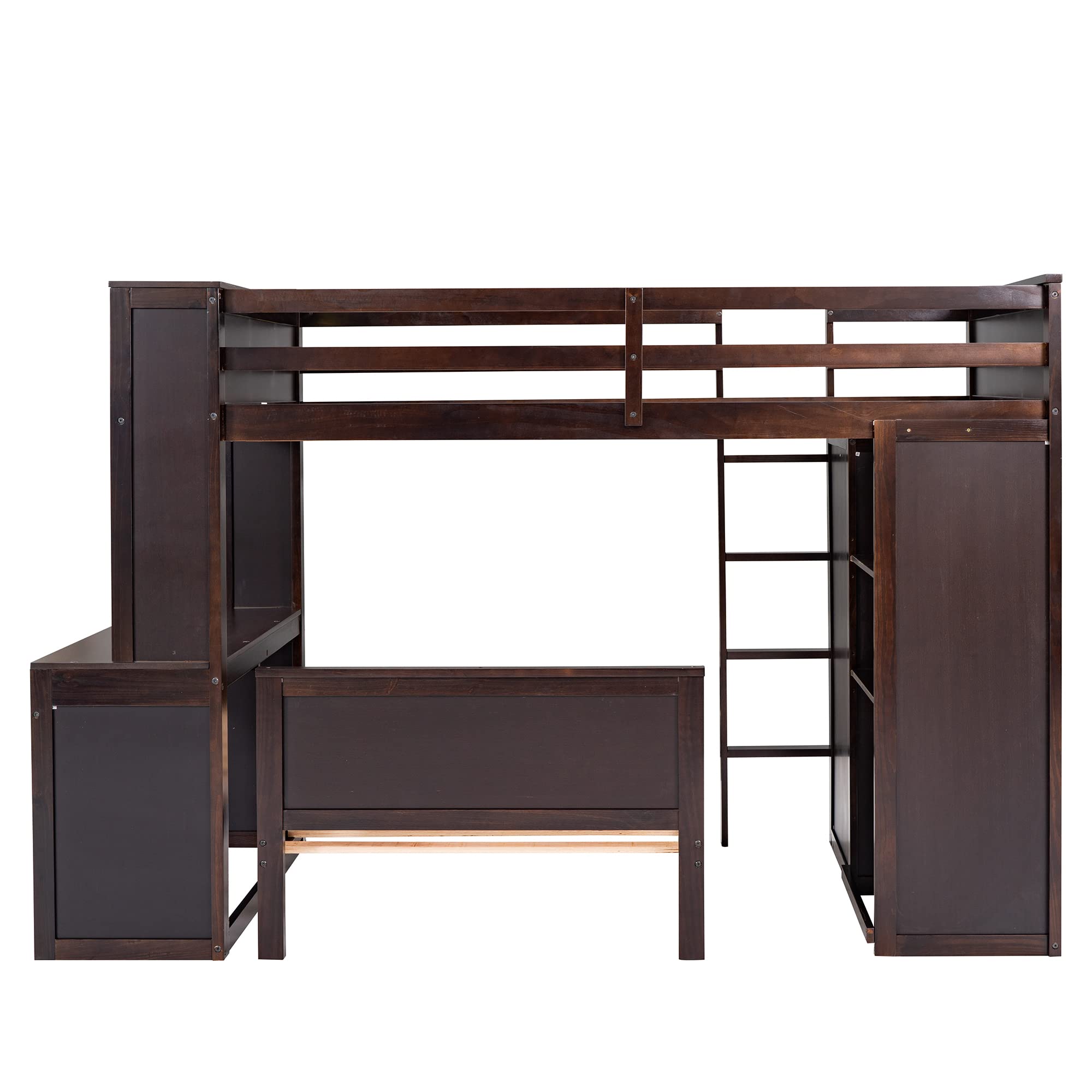 Twin Over Twin Bunk Beds with Desk & Storage - Wooden Loft Bed with Removable Twin Bed, Wardrobe, Shelves, Ladder & Guardrails for Kids - Space-Saving Bedroom Solution for Small Rooms, Dorms or Shared Kids' Rooms (Espresso Finish)