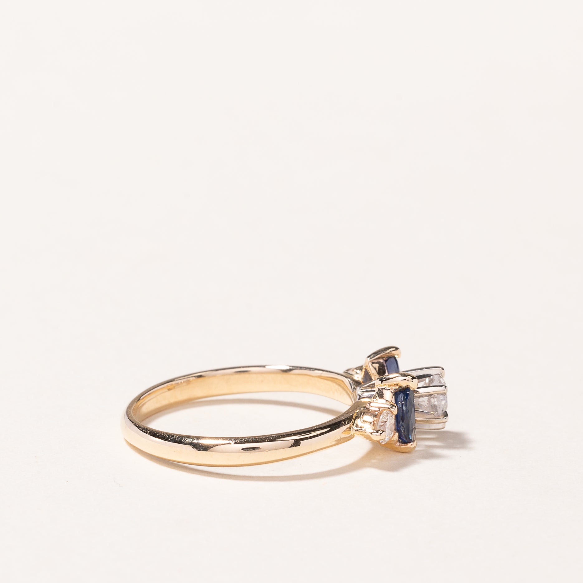 14K Yellow Gold Sapphire and Diamond Ring - 0.33ctw Total Weight, 0.30ct Sapphire - Size 5 | Elegant Engagement, Wedding, Anniversary or Gift Jewelry for Women