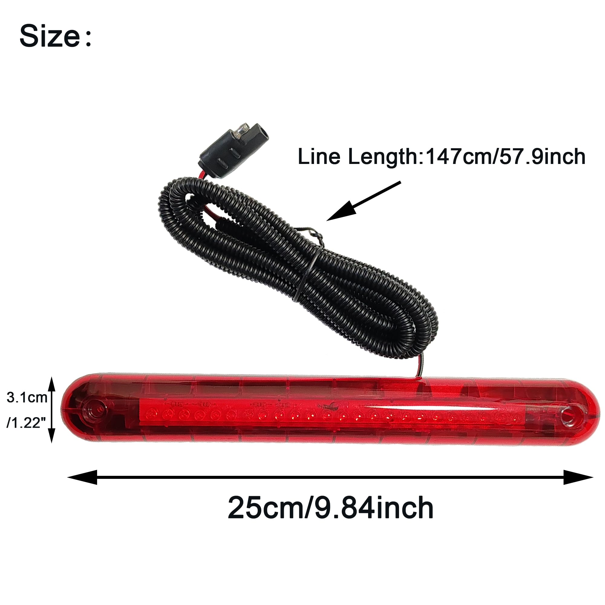 Universal 12V Third Brake Light Assembly - 24 LED High Mount Stop Light Bar for Camper Shells, Trailers & Cargo Vehicles (Red) | Durable & Bright Safety Lighting for Night Driving & Road Visibility
