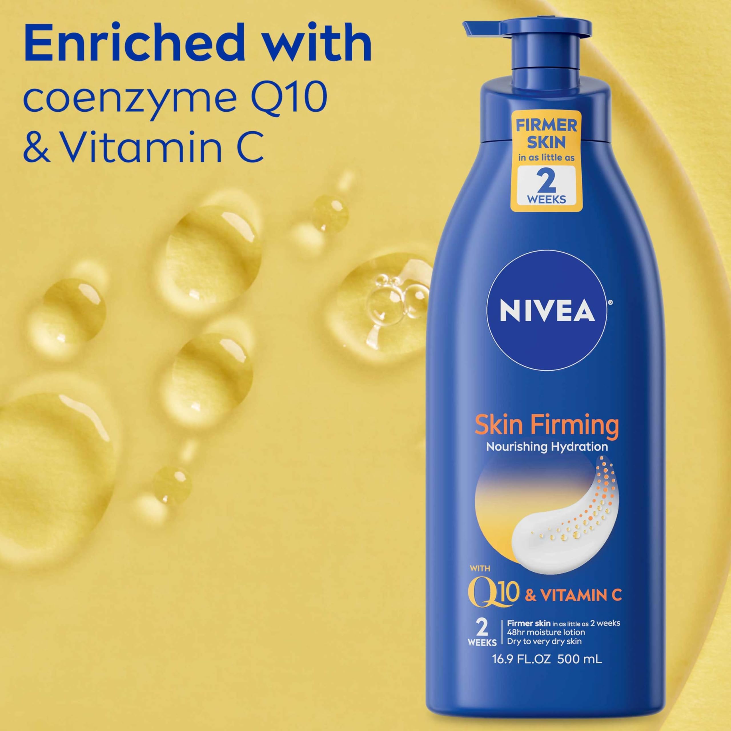 NIVEA Nourishing Skin Firming Body Lotion with Q10 & Vitamin C | Hydrating Moisturizer for Dry Skin | 16.9 Fl Oz Pump Bottle | Perfect for Daily Use & Post-Shower Hydration