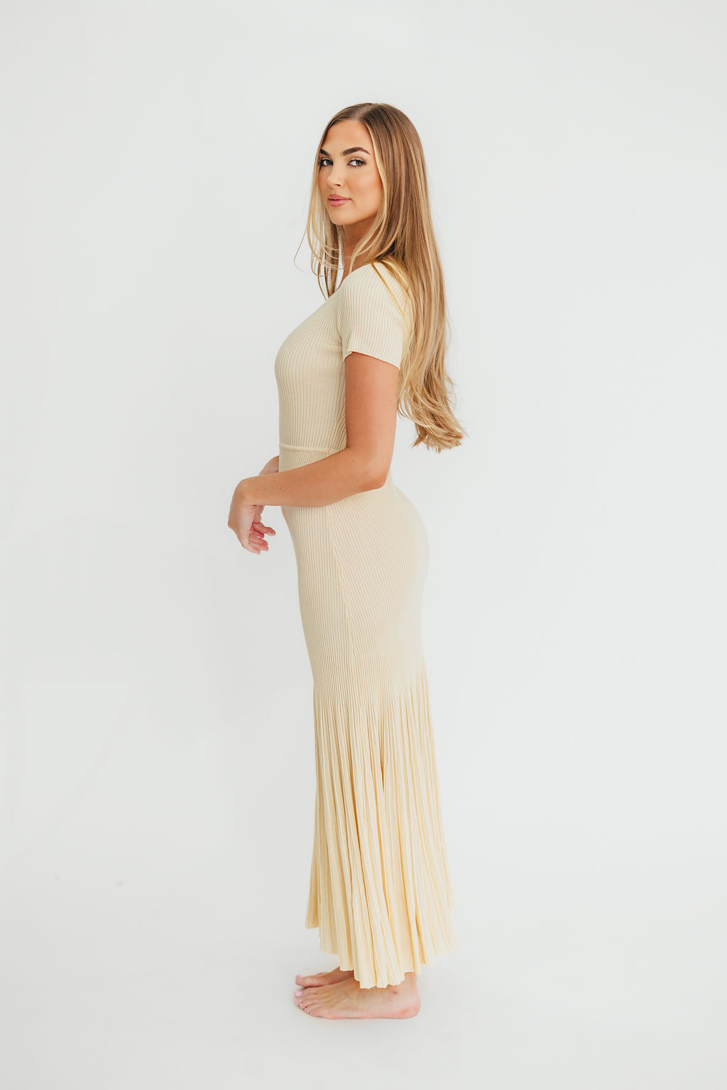 April Pleated Maxi Dress in Cream - Elegant Flowy Long Dress for Women, Perfect for Weddings, Parties & Summer Outfits