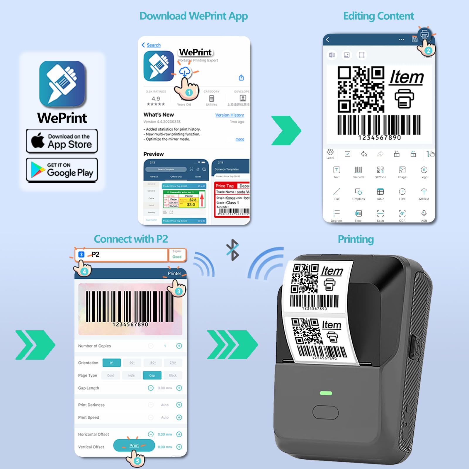 Portable Bluetooth Label Maker for Small Business - Auto Scan Thermal Barcode Printer with 50x30mm Tape & 300 Labels (Gray) - Ideal for Shipping, Office, Home & Inventory Organization