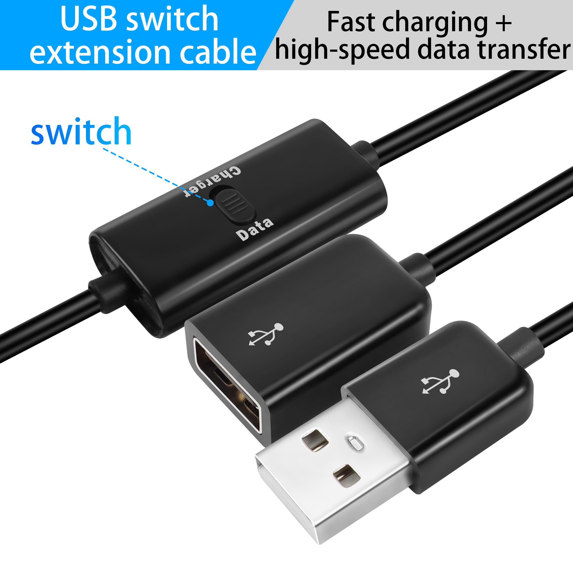 GELRHONR 2-Pack USB Switch Cable, Male to Female On/Off Extension Cord for Data & Power (22cm) - Perfect for USB Fans, LED Strips & Computer Accessories