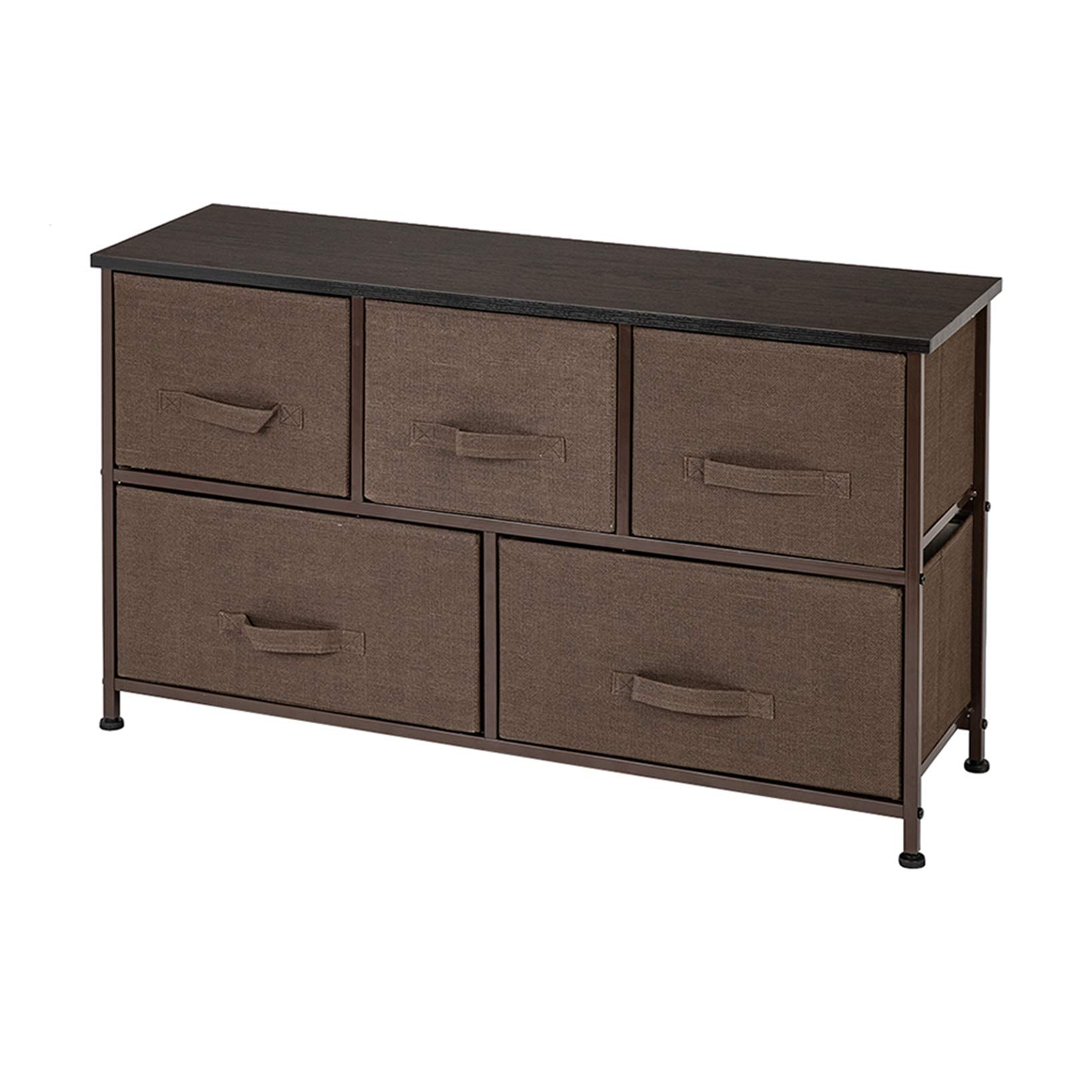 DZMARK 2-Tier Wide Closet Dresser with 5 Fabric Drawers - Sturdy Metal Frame Nursery Organizer, Multi-Purpose Storage Cabinet for Bedroom, Nursery, or Living Room - Brown Craft Home Decor Dresser Tower