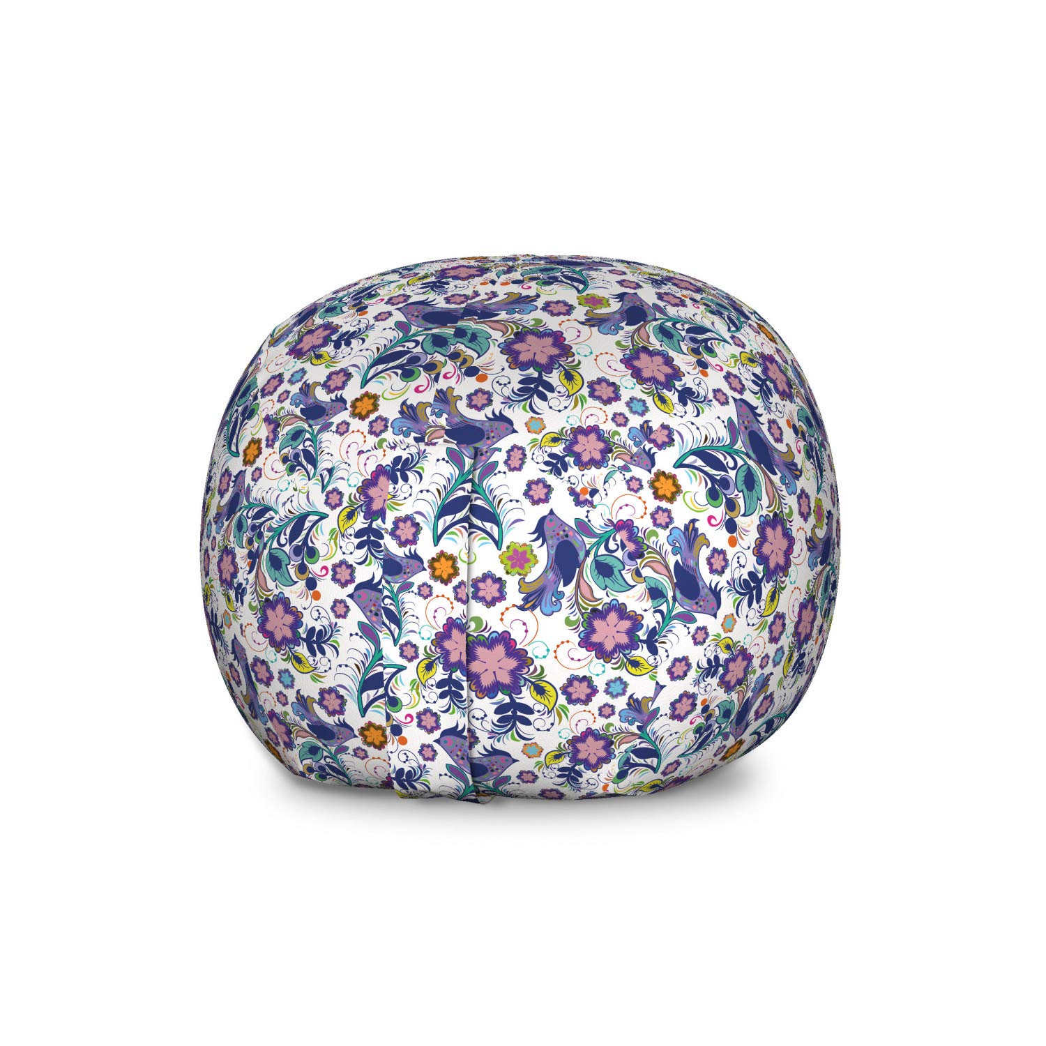 Ambesonne Floral Storage Toy Bag Chair - Large Washable Organizer with Colorful Abstract Flowers & Bird Pattern - Perfect for Kids' Room, Nursery, and Playroom Organization