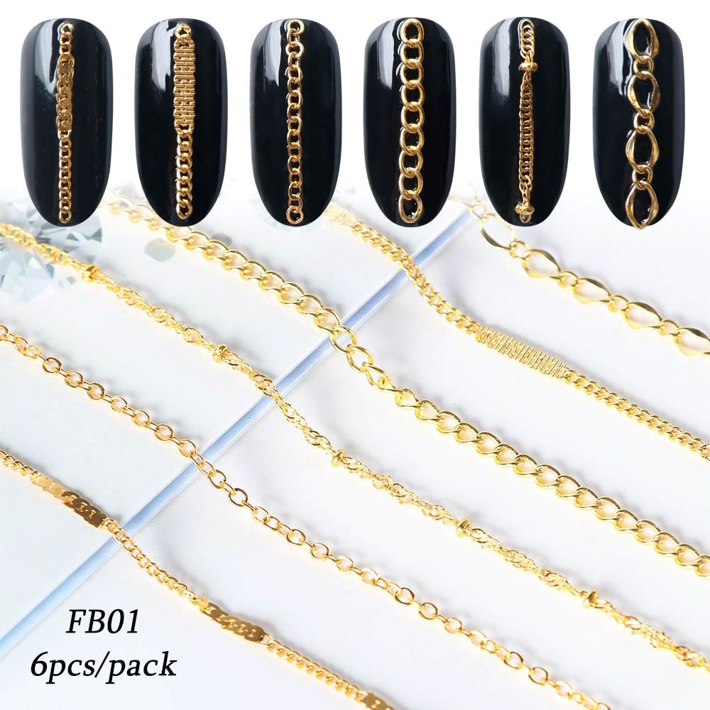 Nail Art Chains Decoration Bag - 50pcs Gold & Silver Nail Jewelry Charms for DIY Manicure - Perfect for Nail Salons, Home Nail Art, Parties & Gifts