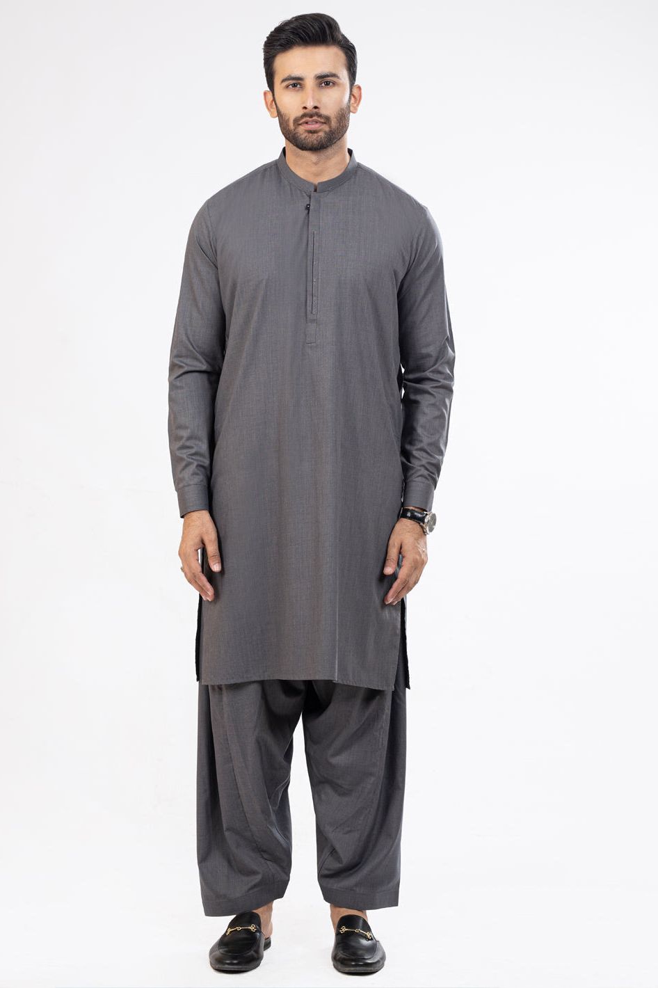 Premium Blended Dark Grey Kameez Shalwar Set - Traditional Pakistani Outfit for Men - Perfect for Eid, Weddings & Special Occasions