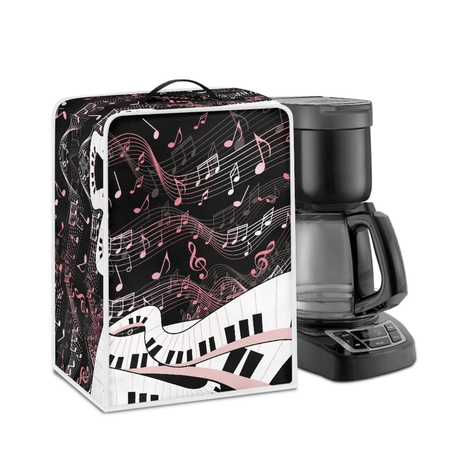 GLENLCWE White & Pink Music Note Coffee Maker Cover with Handle - Foldable Dust Protection Cover for Most Standard Coffee Machines | Perfect for Kitchen, Office, and Dorm Use