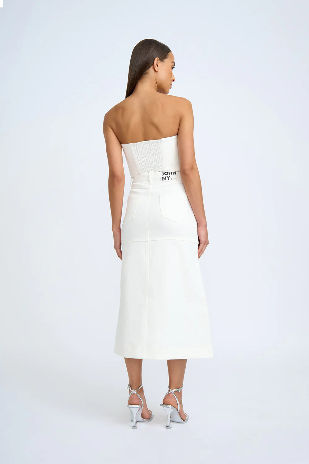 Denim Panel Midi Skirt in Ivory - Stylish & Comfortable Women's Skirt for Casual Outings & Office Wear
