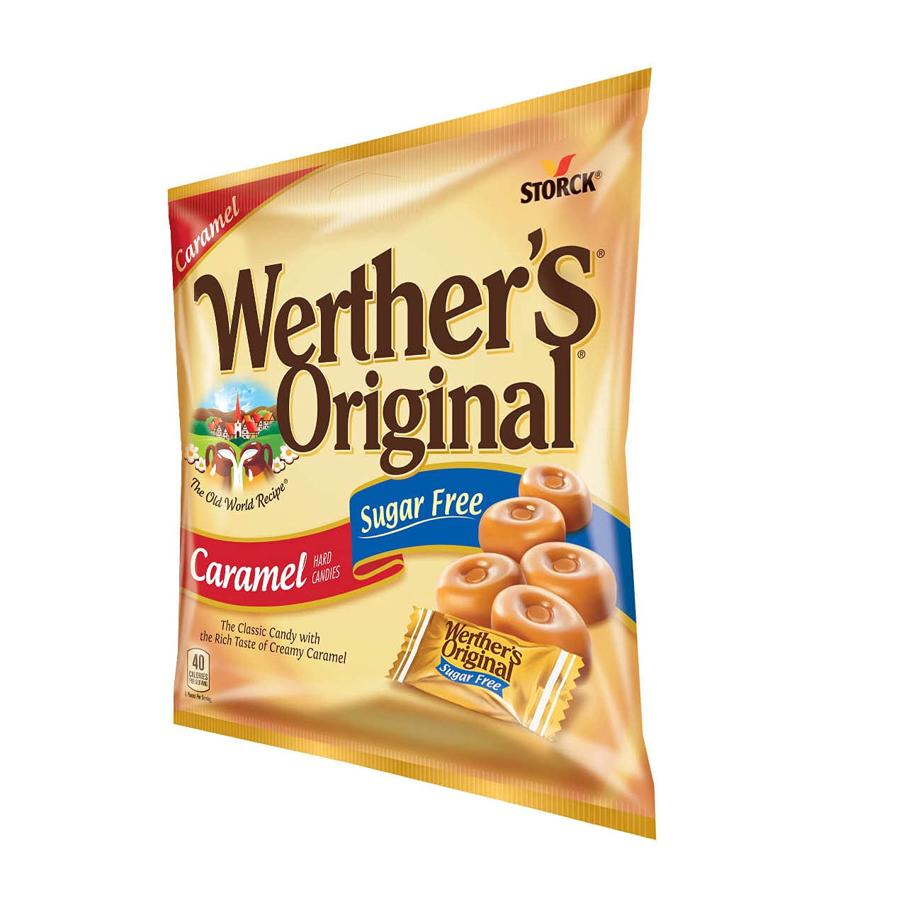 Werther's Original Sugar Free Hard Caramel Candy - 2.75 Oz Bags (Pack of 12) | Low Calorie Keto-Friendly Treat for Office, Travel & Gift Giving