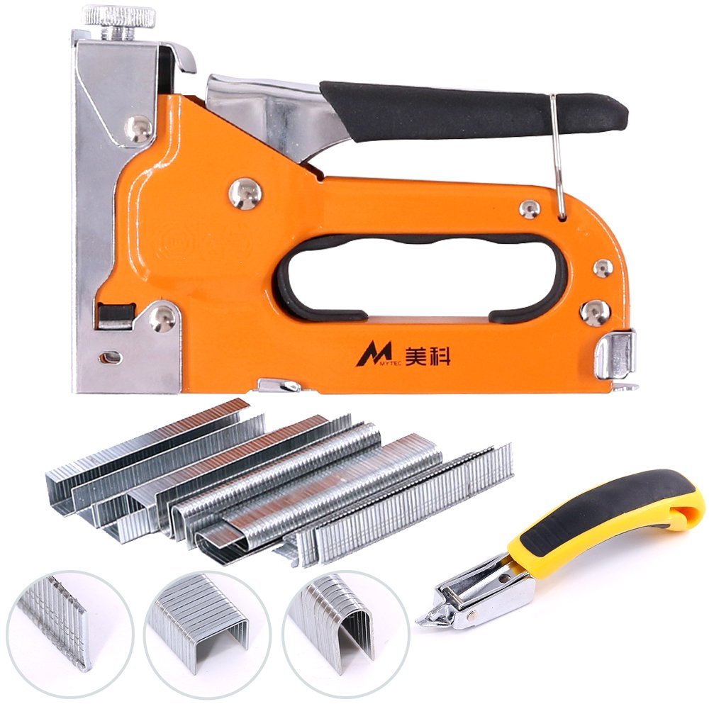 Swpeet 3-in-1 Heavy Duty Staple Gun Kit with Staple Remover & 500 Staples - Carbon Steel Hand Operated Tacker Tool for Upholstery, Carpentry, Furniture Repair & Home DIY Projects | Perfect for Upholstering Chairs, Installing Insulation & Crafting Woodwork
