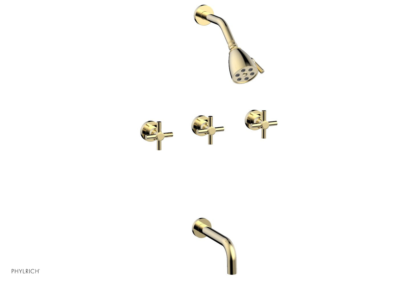 D2134 Basic Three Handle Tub and Shower Faucet Set - 7 1/2 Inch Spout with Tubular Cross Handles - Perfect for Bathroom Renovation and Home Upgrade