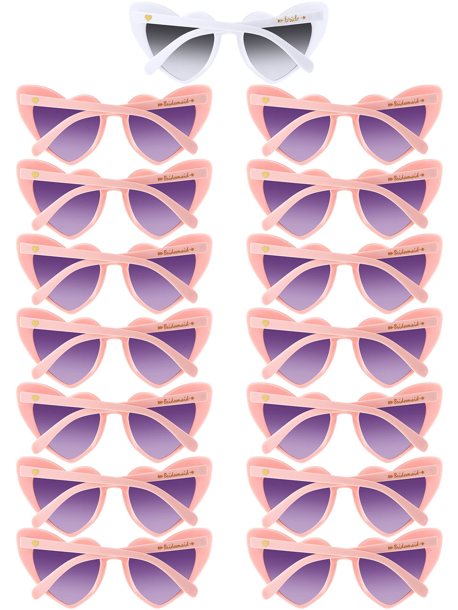 15 Pairs Heart Shaped Bachelorette Sunglasses - Bridesmaid & Bride Eyewear for Wedding Party - Proposal Gifts (White Gray, Pink Gray) - Perfect for Bachelorette Parties, Bridal Showers & Wedding Celebrations