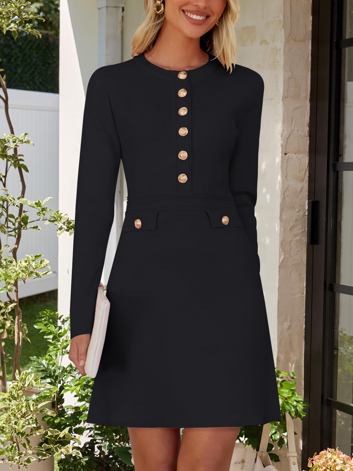 NENONA Women's 2025 Fall Winter Sweater Dress - Long Sleeve Button Down Elegant Mini Dress for Party, Office & Formal Occasions | Cozy Knit Pullover Dress for Holiday Gatherings & Date Nights