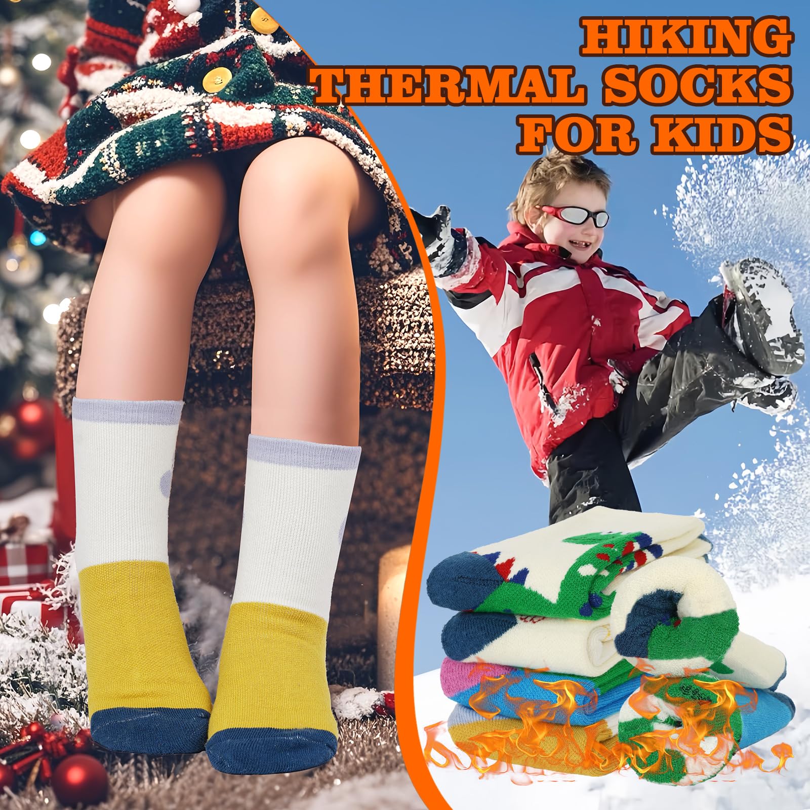 4-Pairs Kids Winter Warm Socks - Soft Merino Wool Thickened Cotton Thermal Socks for Boys & Girls - Perfect for Snow Boots, Outdoor Activities & Cold Weather