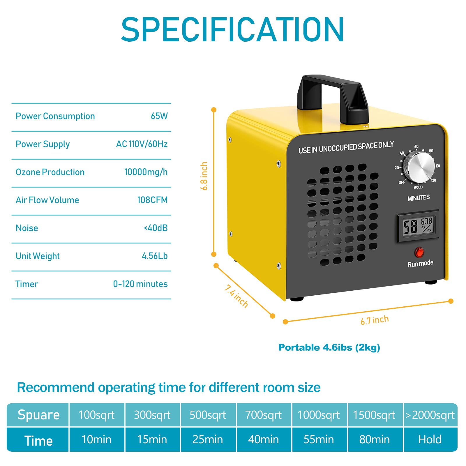 **10,000 mg/h Ozone Generator Air Purifier – High Capacity Ionizer for Odor Removal in Home, Hotel, Basement, Car, Bar & Farm | Eliminate Smoke, Pet & Mold Smells**    *(Use: Ideal for deep cleaning, disinfecting spaces, and neutralizing stubborn odors in residential and commercial settings.)*