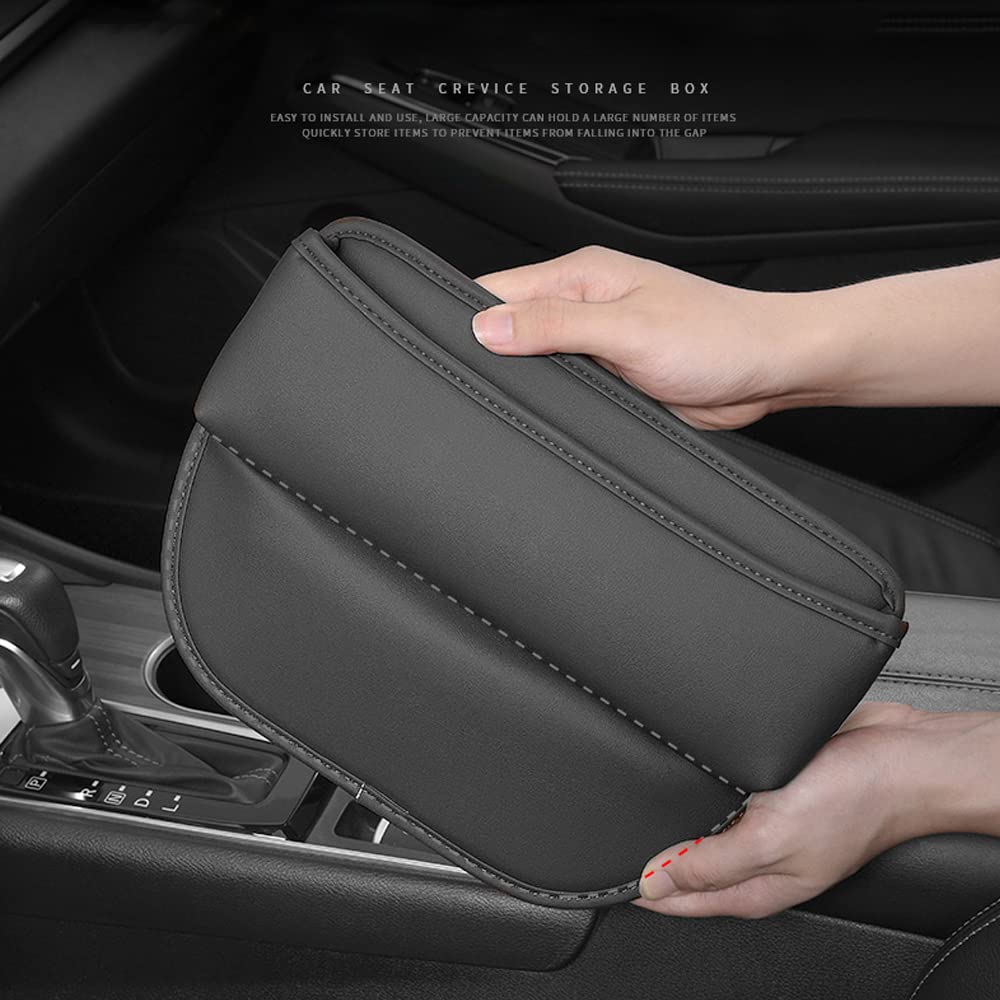 Universal Fit Car Seat Gap Filler - 2PCS Leather Front Seat Organizer Box for Phones, Cards & Keys | Interior Car Accessories Storage Solution | Perfect for Sedans, SUVs & Road Trips
