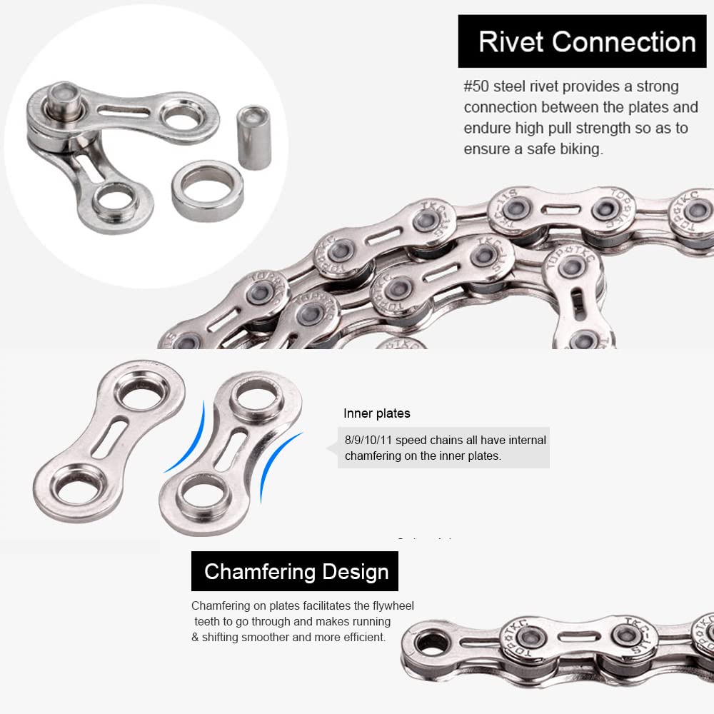 10 Speed Bicycle Chain - 116 Links with Spare Master Links, Hollow Lightweight Design for Mountain, Folding & E-Bikes (Golden) - Perfect for Commuting, Trail Riding & Urban Cycling