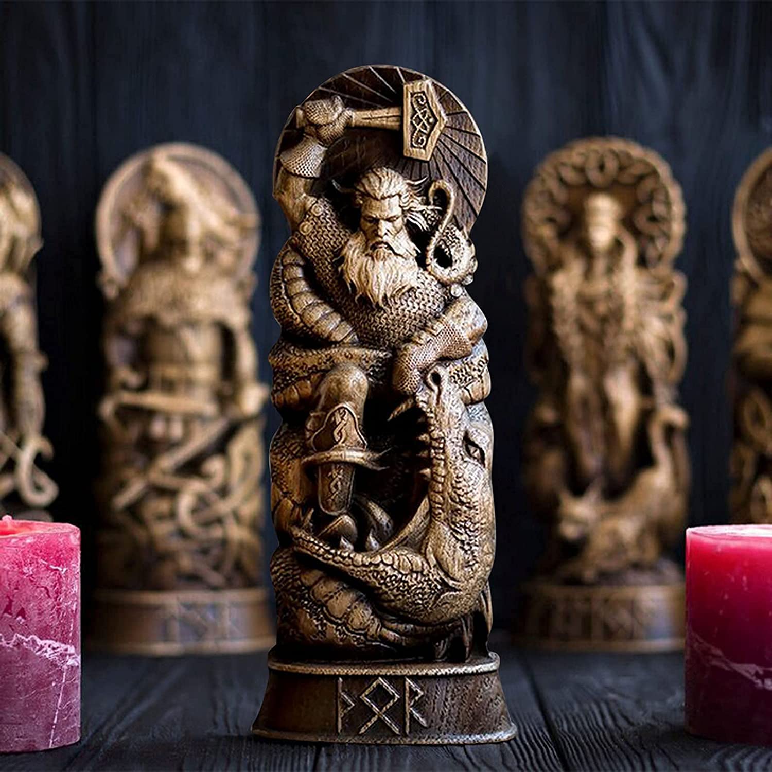 Viking Mythology Norse God Resin Statue - Handcrafted Scandinavian Pantheon Figurine, Unique Home & Office Decor Gift (9.5x4.5x20cm) for Wine Cabinets, Bookshelves & Desk Displays