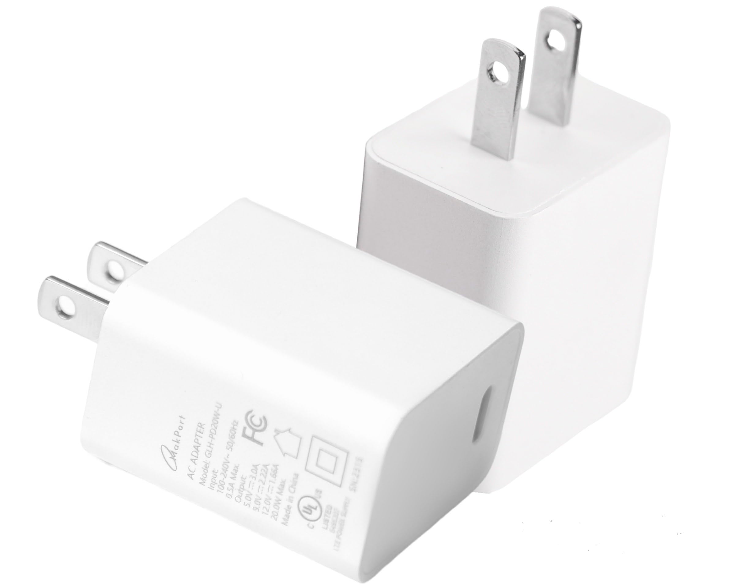 2-Pack MakPort 20W USB C Fast Charger Block - PD Power Delivery Wall Charger Adapter Compatible with iPhone 11/12/13/14/Pro Max, XS/XR/X, iPad Pro, AirPods Pro, Samsung Galaxy - Perfect for Home, Office & Travel Charging Needs
