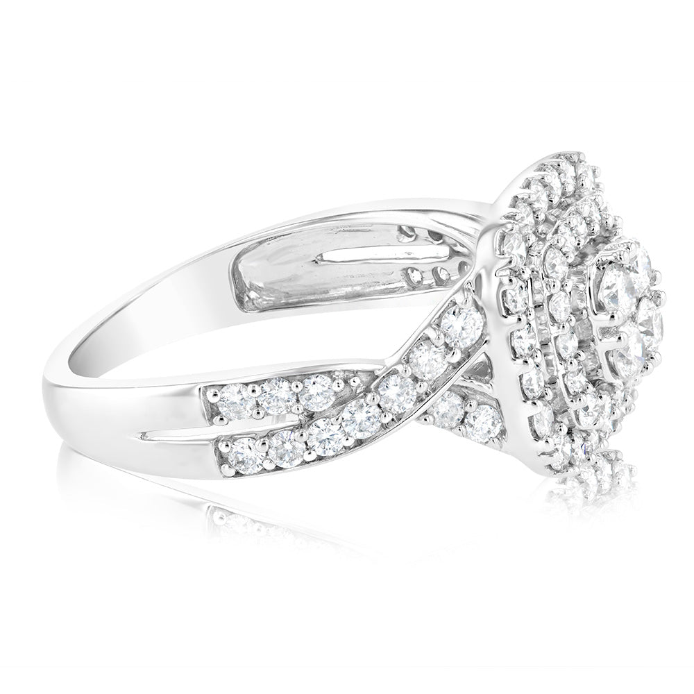 0.95 Carat Diamond Cluster Cushion Ring in 10K White Gold - Elegant Engagement, Wedding & Anniversary Jewelry Gift for Women