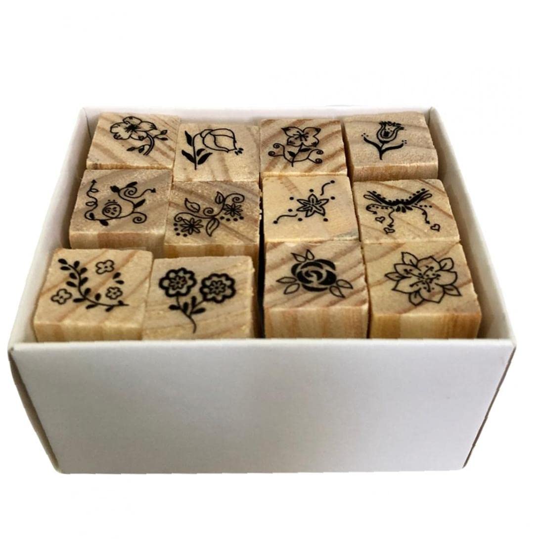 12pcs Floral Wooden Rubber Stamps Set for Scrapbooking, DIY Cards, Journals & Crafting - Rose Flower & Letter Designs - Perfect for Wedding Invitations, Gift Wrapping & Memory Keeping