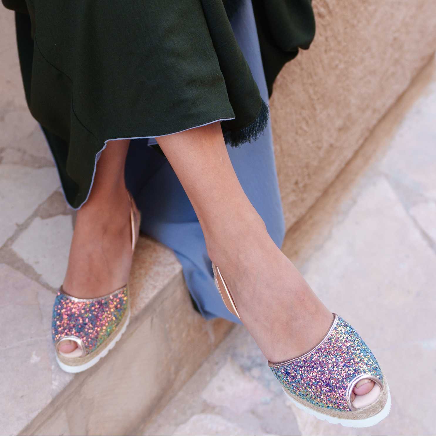 Glitter Leather Menorcan Espadrilles for Women - Frida Montada 2006R Sparkly Sandals | Perfect for Summer Weddings, Beach Vacations & Casual Outings