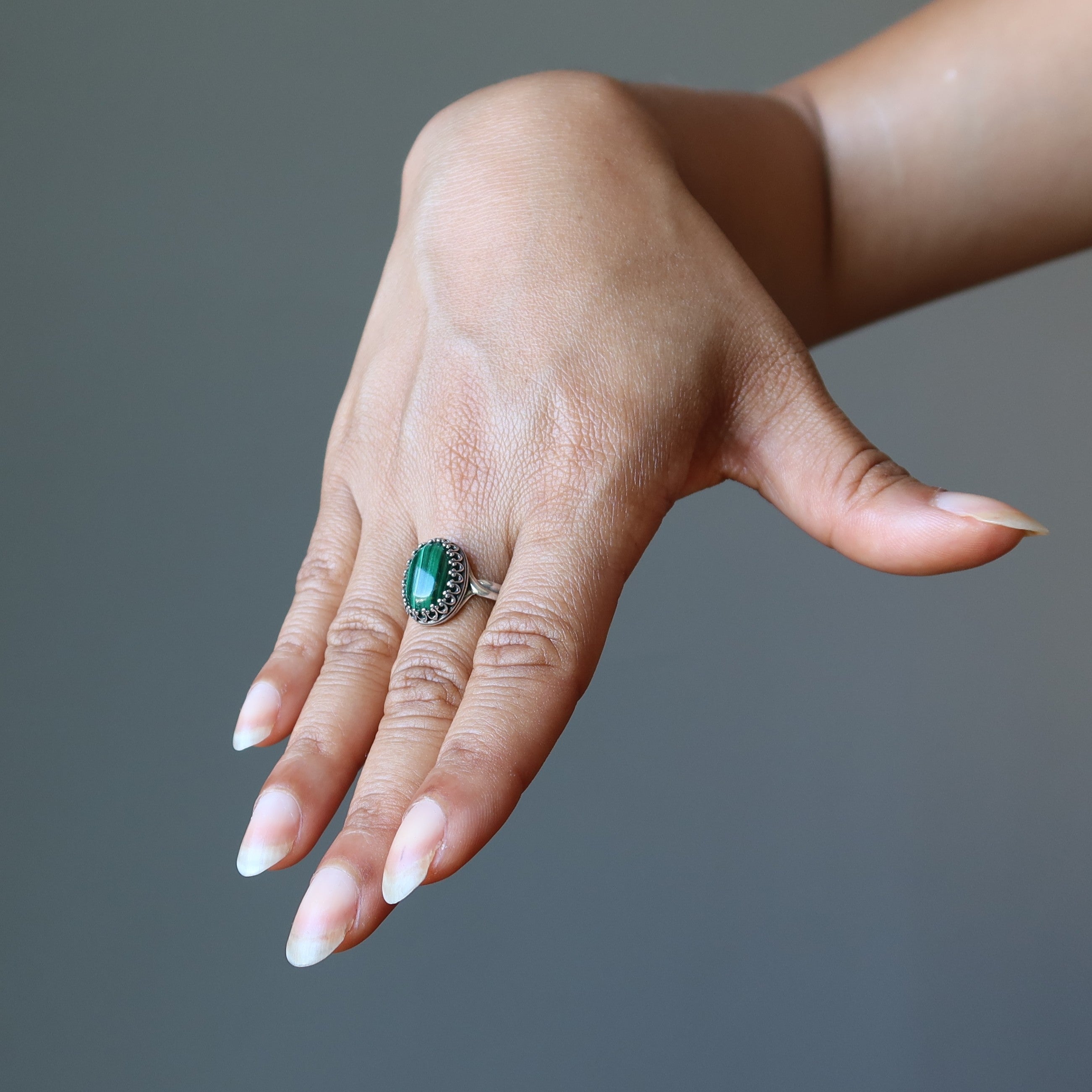 Malachite Ring for Women - Adjustable Sterling Silver Green Stone Jewelry - Perfect for Gifts, Boho Fashion & Everyday Wear