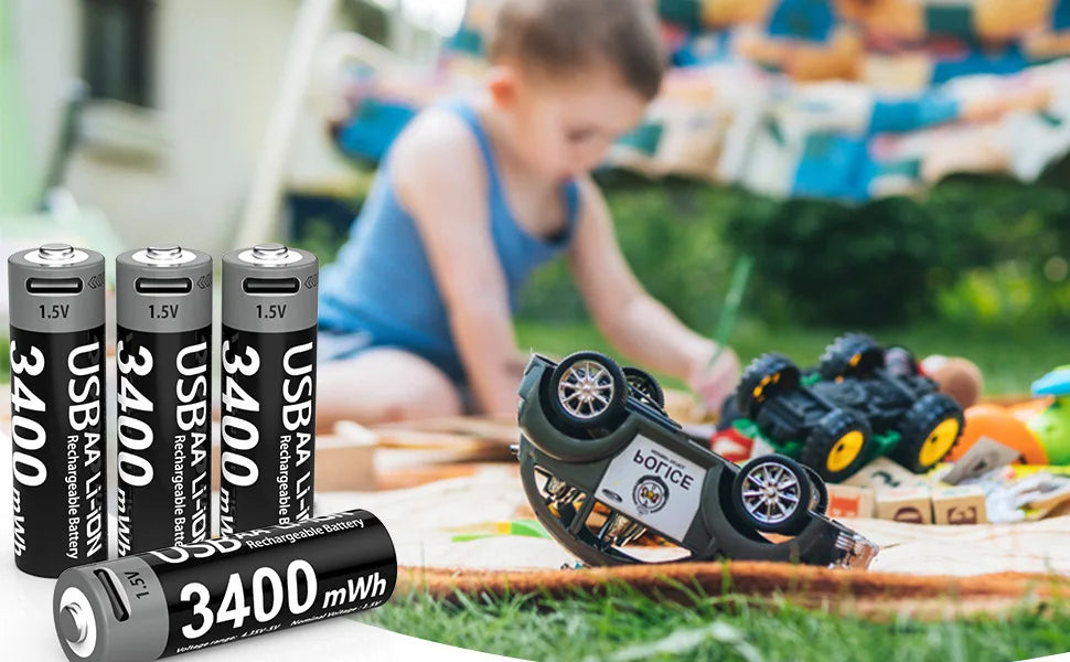 MATOV 1.5V AA 3400mWh USB-C Rechargeable Lithium Batteries - 4 Pack, Long Lasting Power for Hunting Cameras, Smart Door Locks, Remote Controls, Wireless Mice & Microphones - Perfect for Outdoor Gear & Smart Home Devices