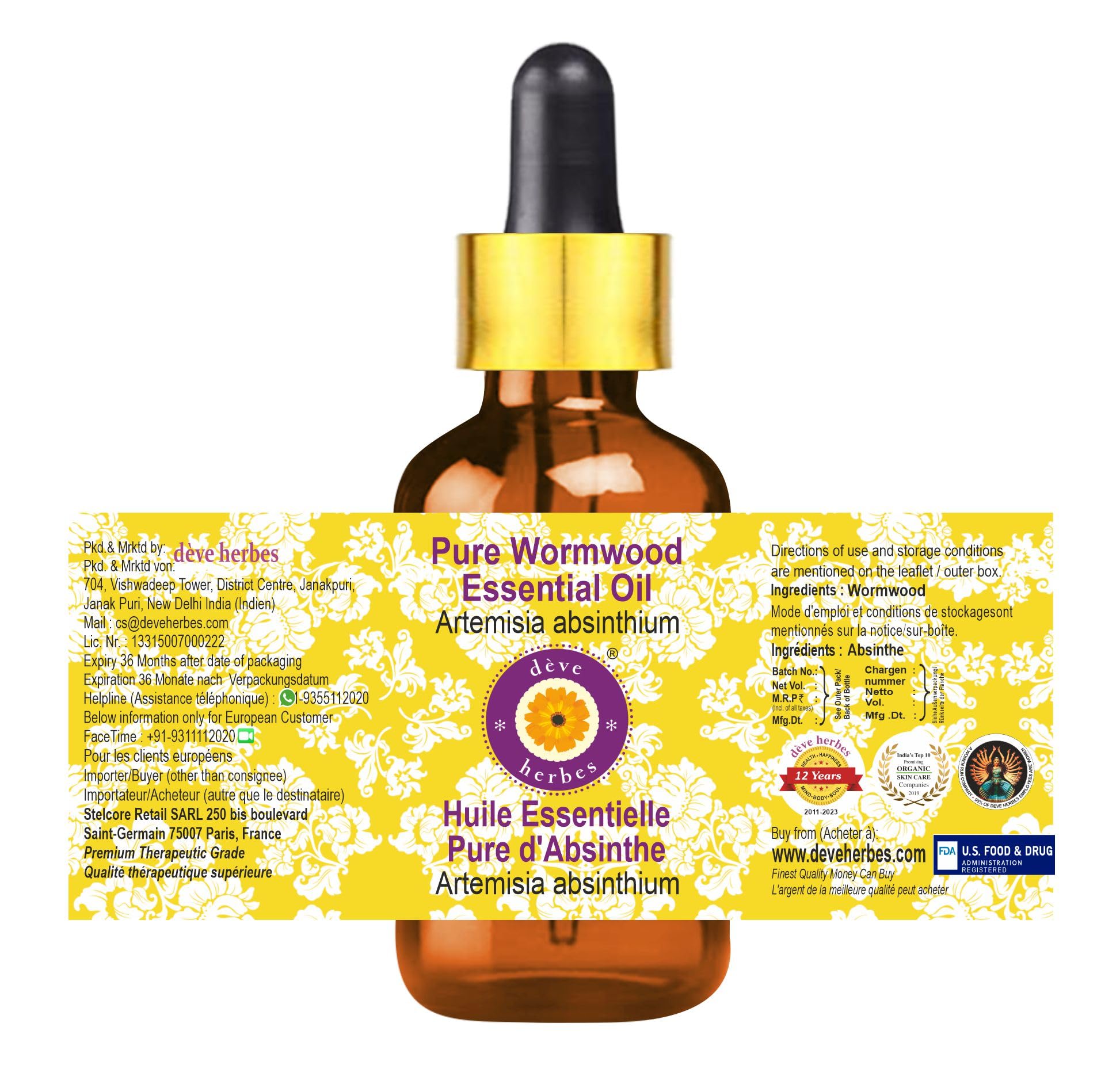 Pure Wormwood Essential Oil (Artemisia absinthium) - 5ml Steam Distilled with Glass Dropper - Natural Aromatherapy for Relaxation & Skin Care
