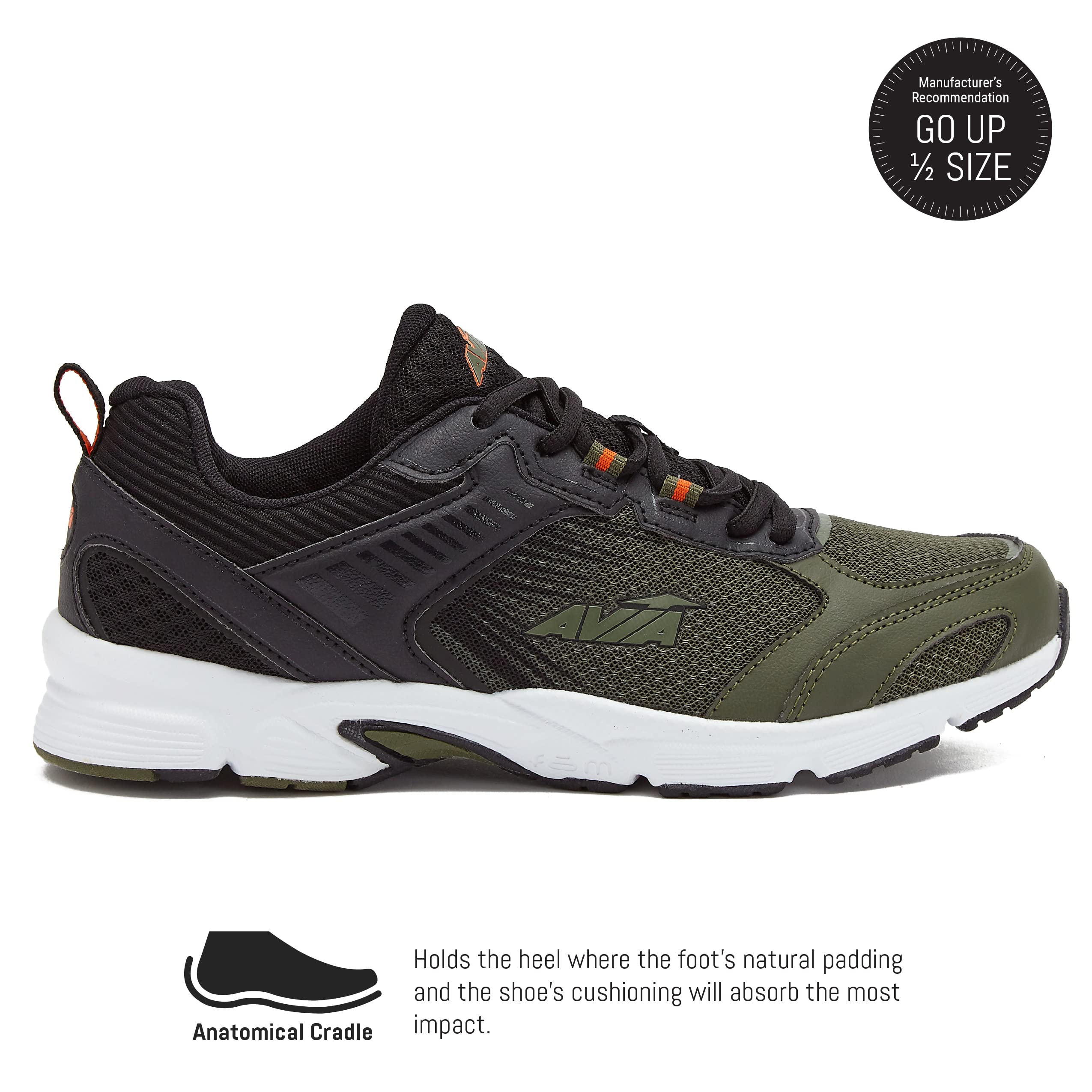 Avia Forte 2.0 Men's Lightweight Running Shoes - Trail & Road Athletic Sneakers for Jogging, Gym Workouts (Green/Black/Grey) | Perfect for Outdoor Training & Daily Fitness Activities