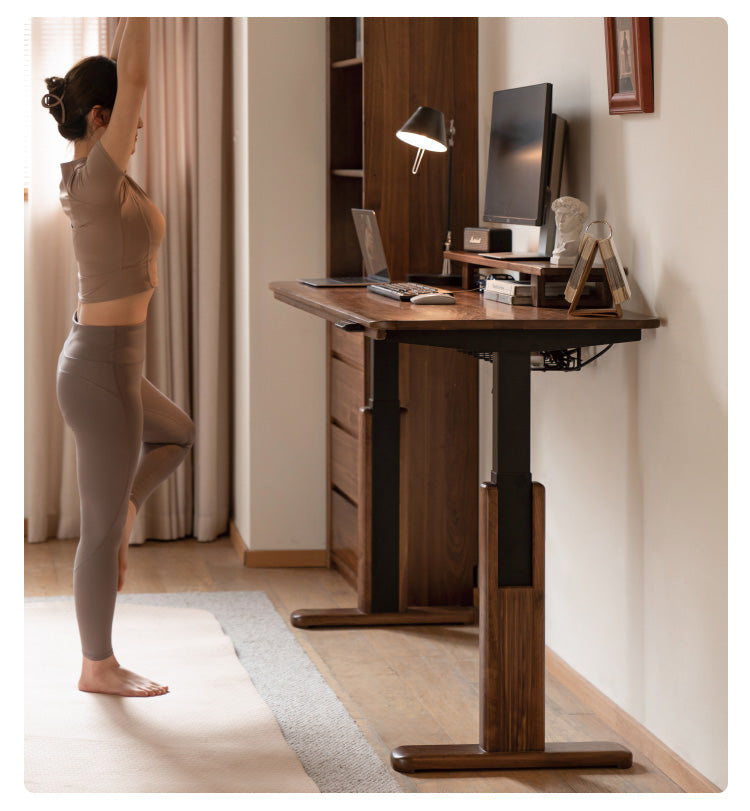 Black Walnut Solid Wood Electric Standing Desk - Adjustable Height Home Office Desk for Work & Study - Ergonomic Sit to Stand Desk for Computer, Laptop & Gaming Setup