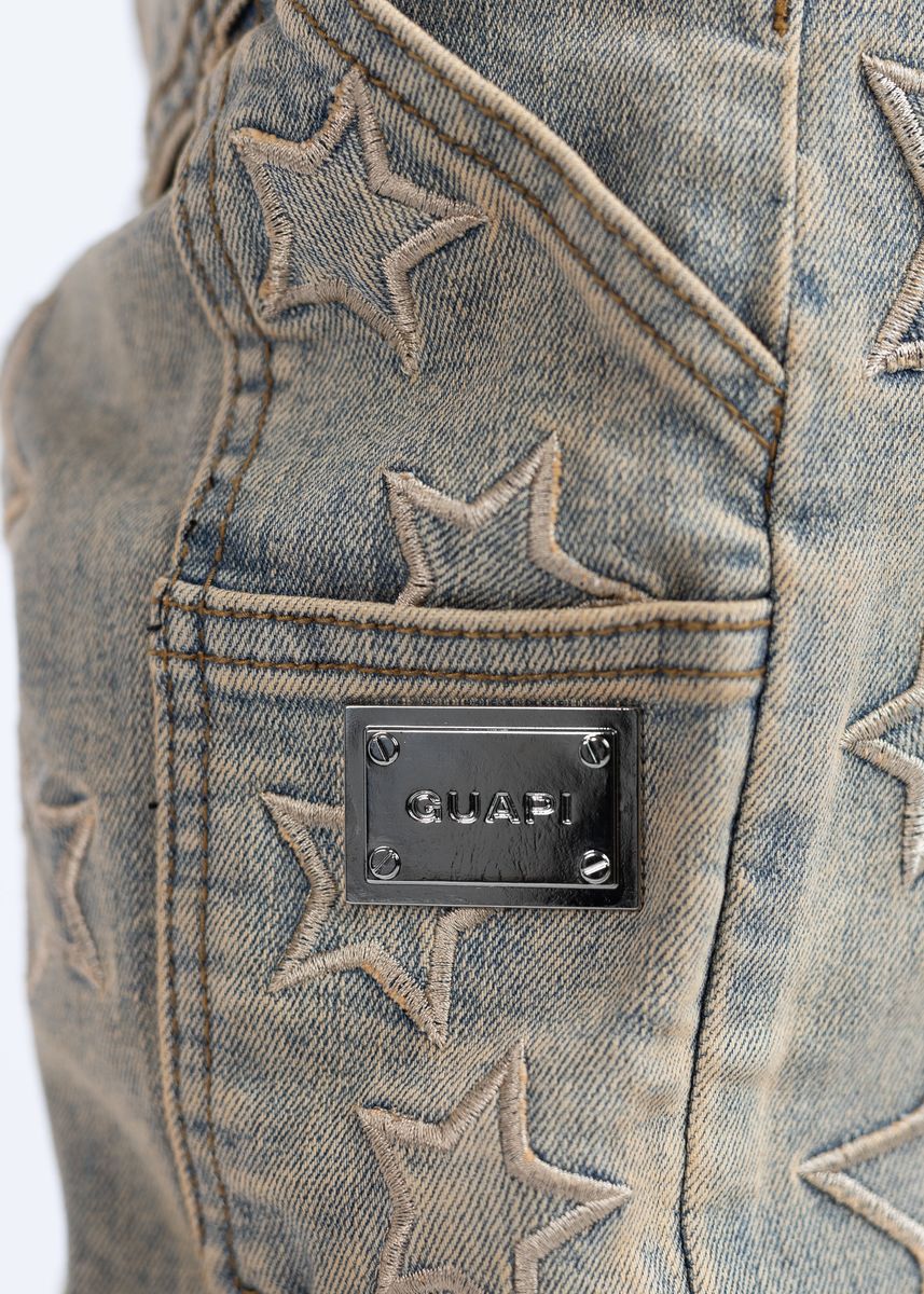 Vintage Stars Denim Jeans for Women - Retro High Waisted Skinny Jeans - Fashionable Distressed Denim Pants for Casual Outfits & Streetwear Style