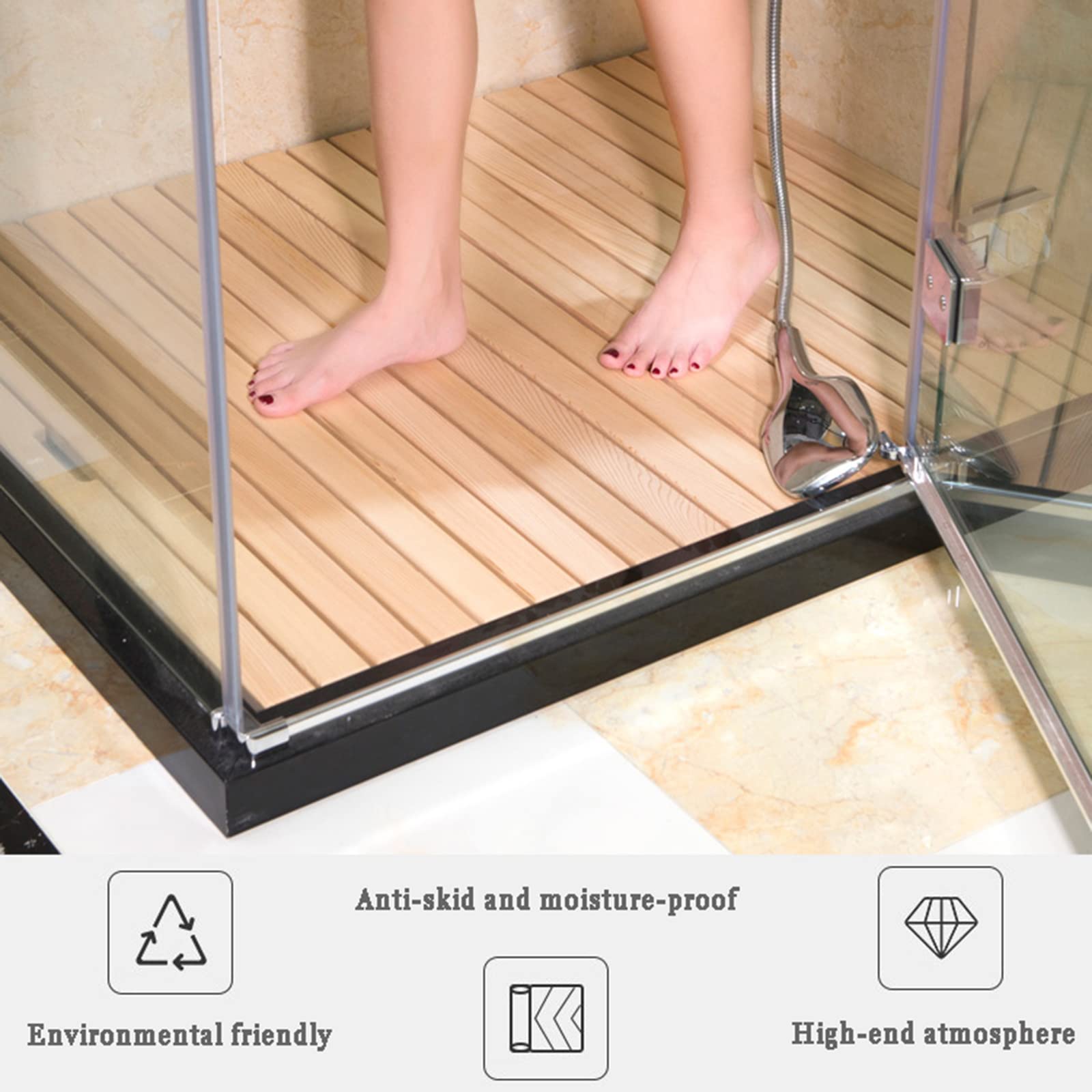 Premium Bamboo Bath Mat - Non-Slip Wooden Duckboard for Bathroom, Shower, Bathtub & Spa - Waterproof Large Floor Mat (30x43in) - Customizable Size - Perfect for Wet Areas, Sauna & Home Decor