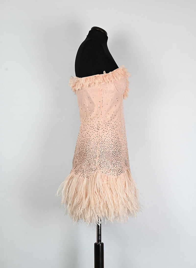 Blumarine Pink Short Dress with Rhinestones and Shoulder Cover - Size 40 | Perfect for Cocktail Parties, Weddings & Evening Events
