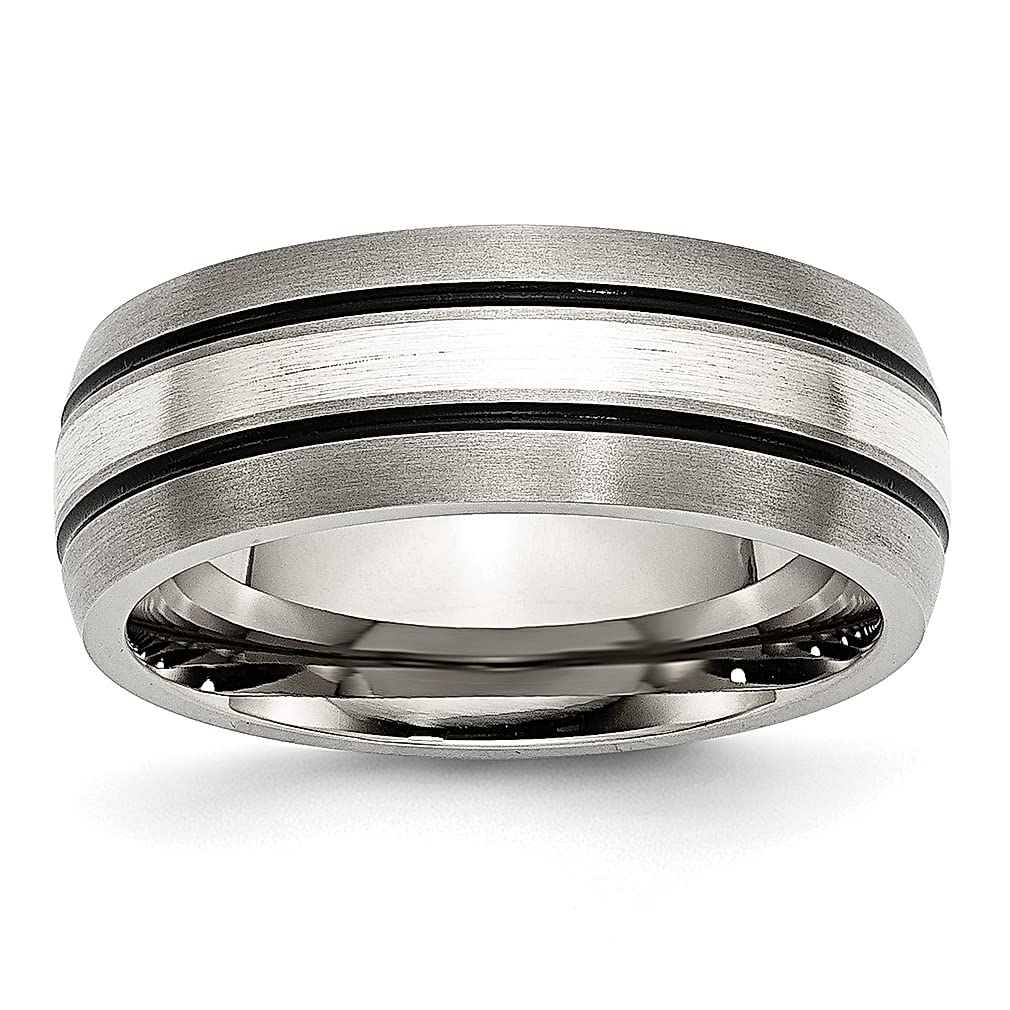 ICE CARATS 8mm Titanium Brushed 925 Sterling Silver Inlay Wedding Ring Band for Women - Durable & Hypoallergenic Fine Jewelry - Perfect Anniversary, Engagement & Bridal Gift - Ideal for Everyday Wear & Special Occasions