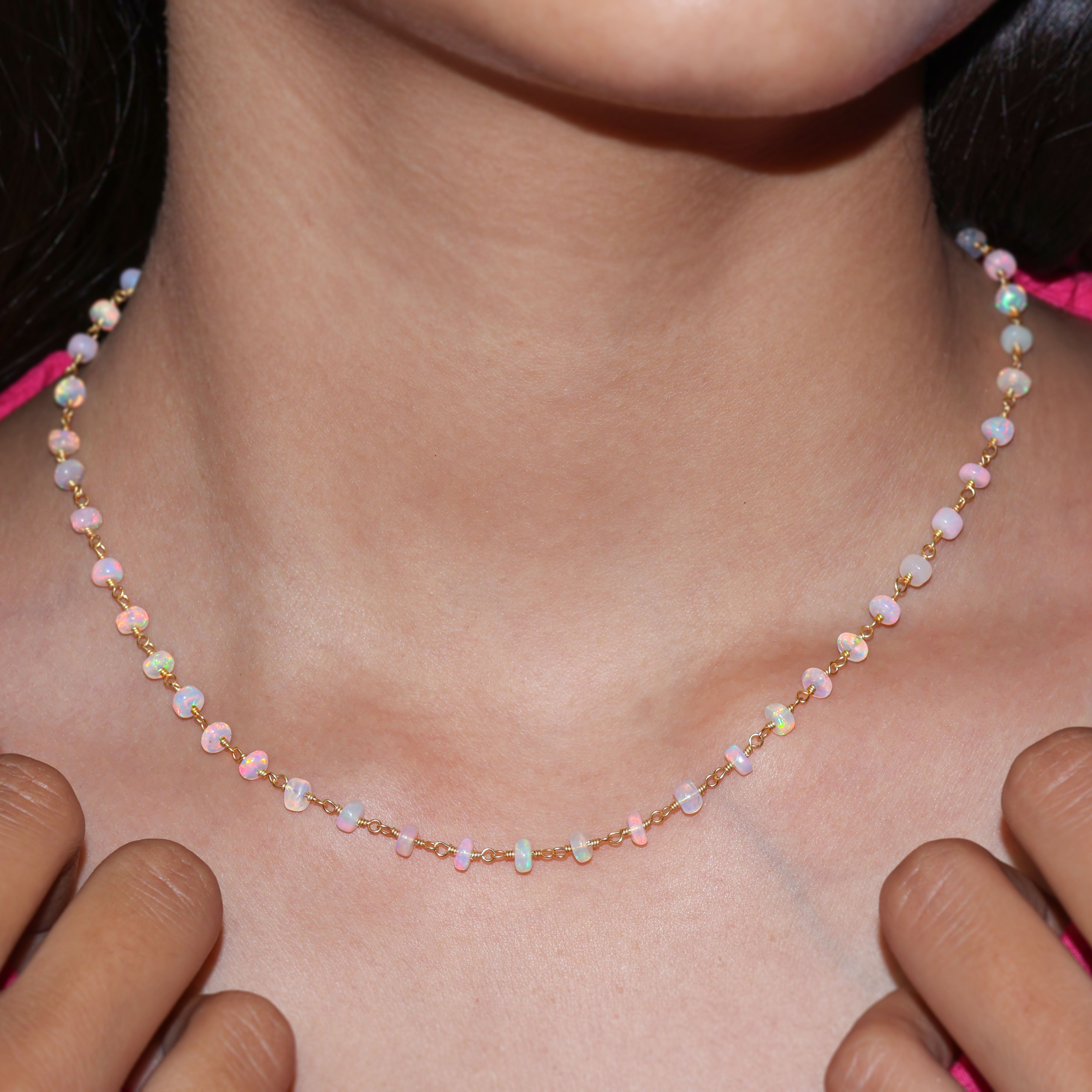 Natural White Opal Smooth Beads Necklace with 18K Gold Vermeil - Elegant Jewelry for Women, Perfect for Weddings, Parties & Everyday Wear