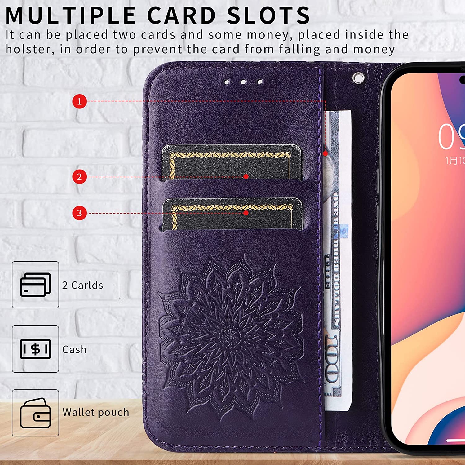 iPhone 14 Pro Max Case - Premium Magnetic Folio Cover with Embossed Sunflower Design | Shockproof & Scratch Resistant Protection | Perfect for Work, Travel & Everyday Use
