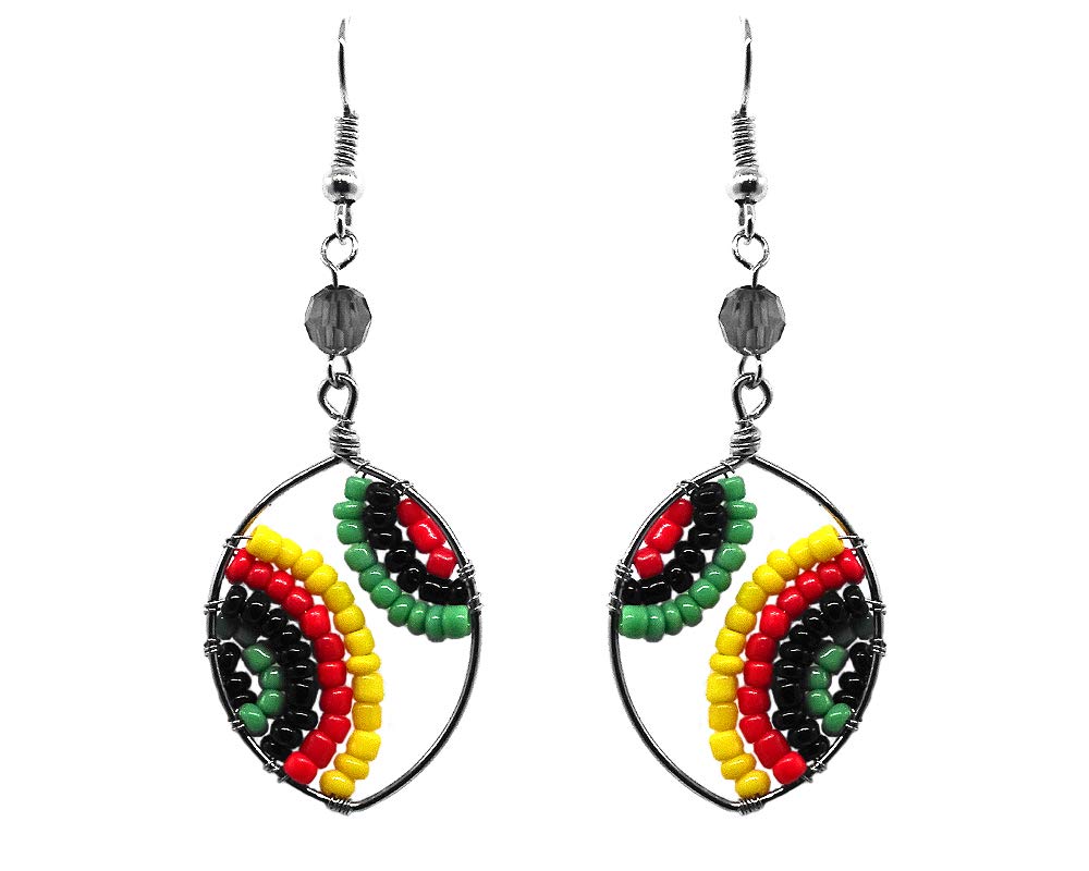 Handmade Rasta Beaded Dangle Earrings for Women - Silver Metal Striped Seed Bead Boho Jewelry | Perfect for Music Festivals, Beach Parties & Bohemian Fashion