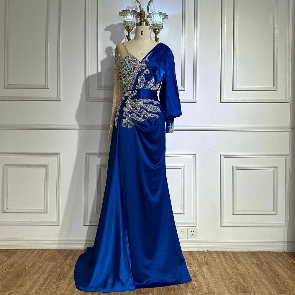 Elegant Green Mermaid Satin Evening Gown with Beaded Details - Luxury Muslim Women's Party Dress for Special Occasions - Perfect for Weddings, Galas, and Formal Events