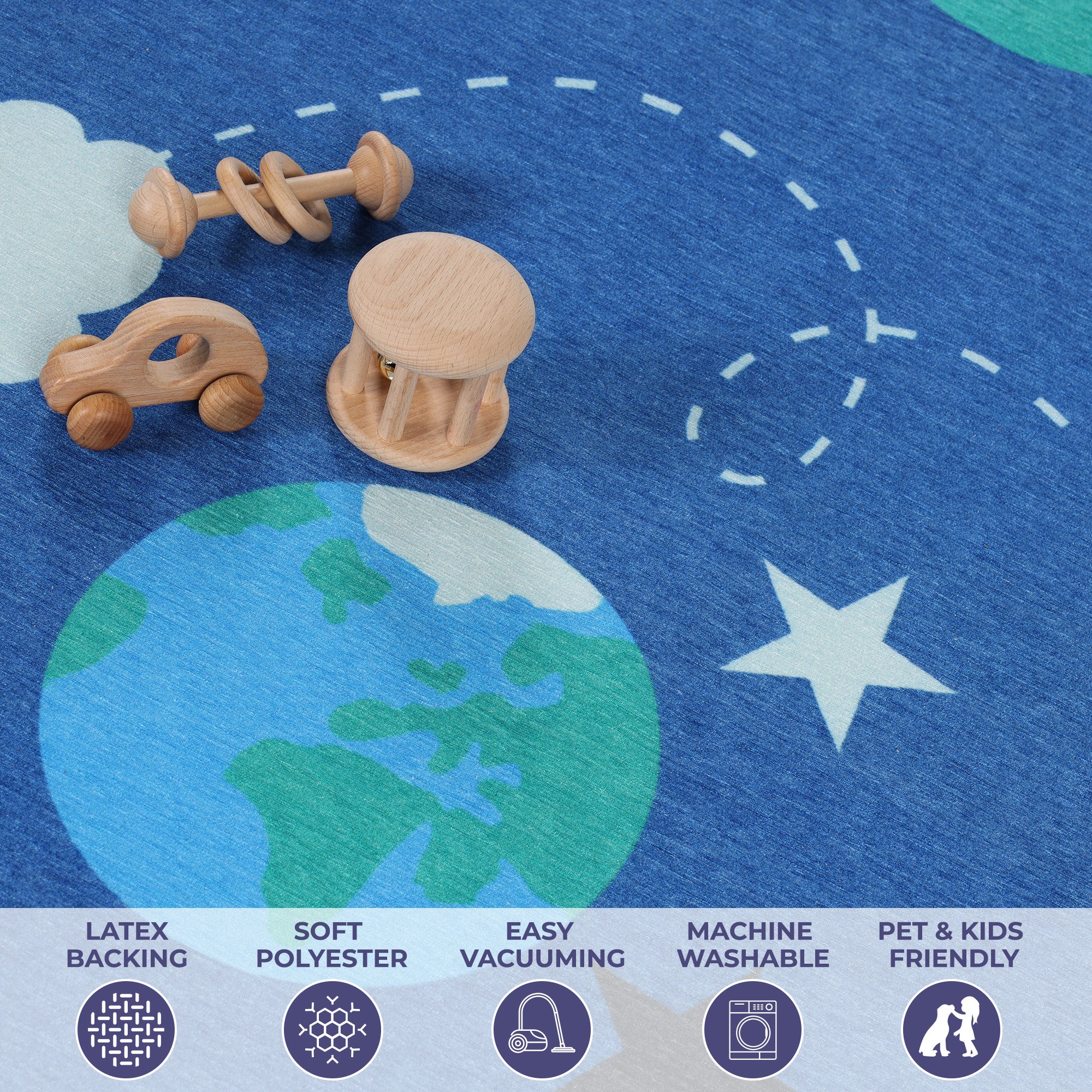 Non-Slip Lil' Flyer Spaceship Kids Playroom Rug - Washable Indoor Area Carpet for Toddler Safe Floor Play | Perfect for Nursery, Daycare & Children's Bedroom Decor
