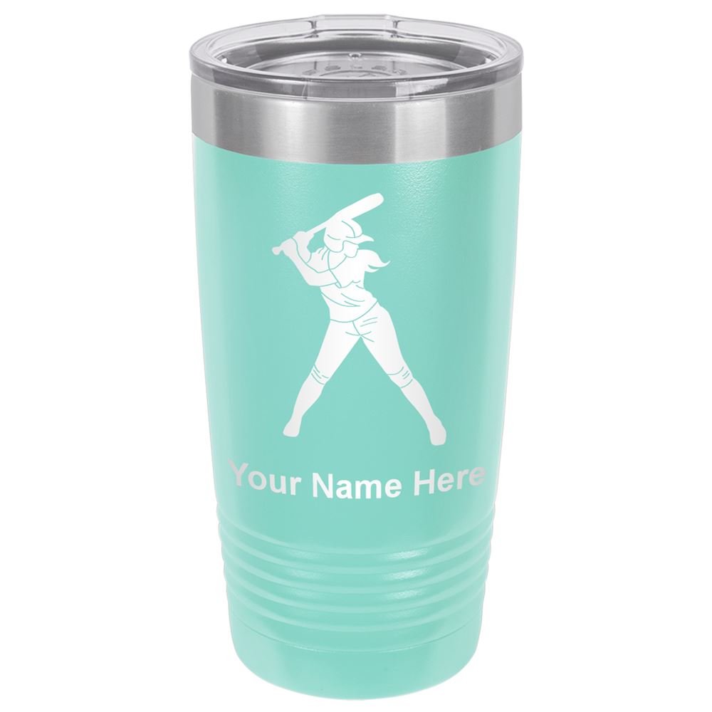 20oz Custom Engraved Tumbler Mug for Softball Players - Insulated Stainless Steel Travel Cup with Lid & Straw - Perfect Gift for Women Athletes (Teal) - Great for Games, Practice & Outdoor Activities