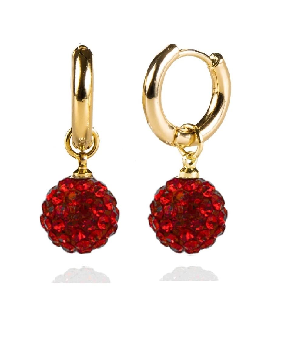 14K Gold Plated Hoop Earrings for Women - Hypoallergenic CZ Dangle Earrings with Removable Charms | Elegant Gift for Birthday, Anniversary & Special Occasions | Classic Red & White Colors | Perfect for Parties, Weddings & Everyday Wear