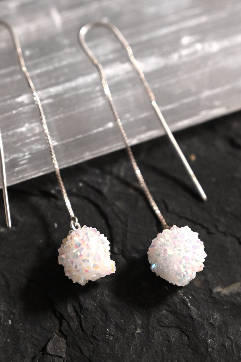 Angel Aura Quartz Threader Earrings with Silver Plating - Dainty Crystal Light Orb Studs for Women, Perfect for Everyday Wear, Parties & Spiritual Healing