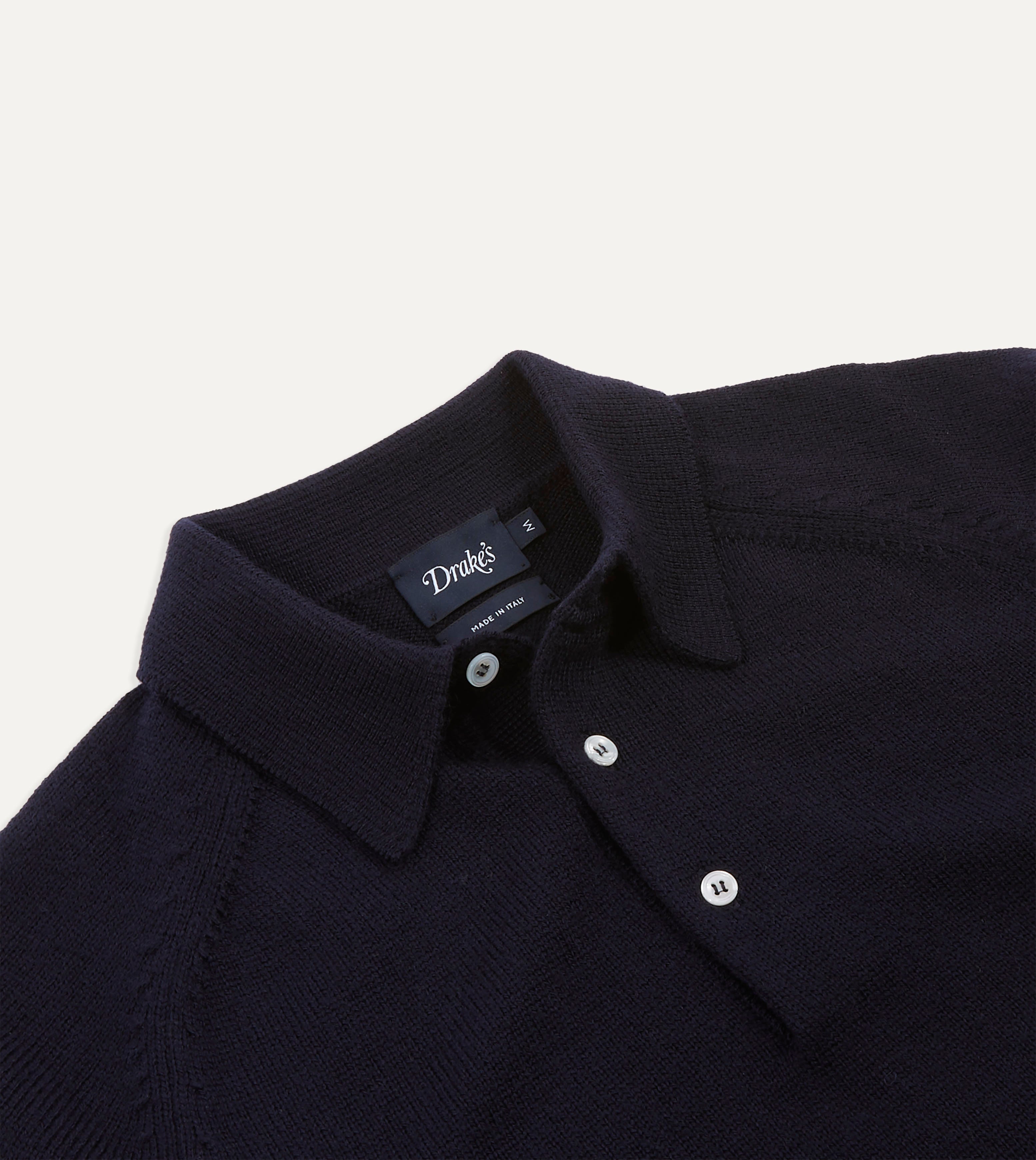 Premium Navy Blue Merino Wool Knitted Polo Shirt for Men - Soft Breathable Business Casual Wear for Office & Outdoor Activities