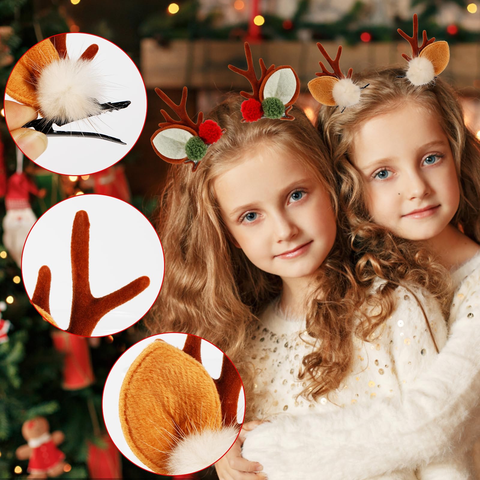 2 Pairs Christmas Hair Clips - Reindeer Antler Hairpins for Women & Girls, Festive Holiday Hair Accessories for Christmas Parties, Family Gatherings & Photo Shoots