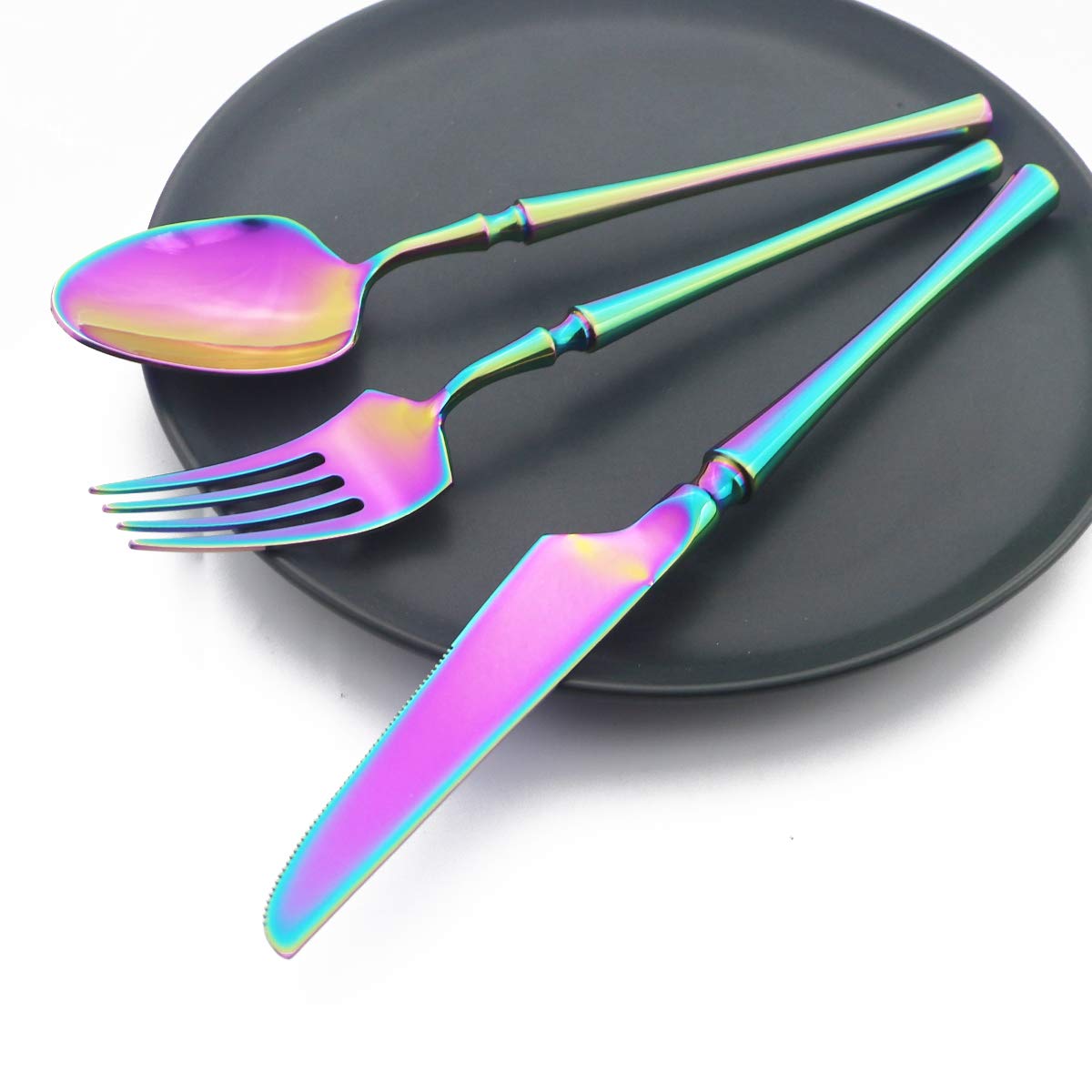 24-Piece Stainless Steel Silverware Set - Mirror Polished Iridescent Flatware Cutlery Set for 6 (Knives, Forks, Spoons) - Modern Design with Smooth Edges - Rainbow Finish - Perfect for Dinner Parties, Restaurants & Home Dining