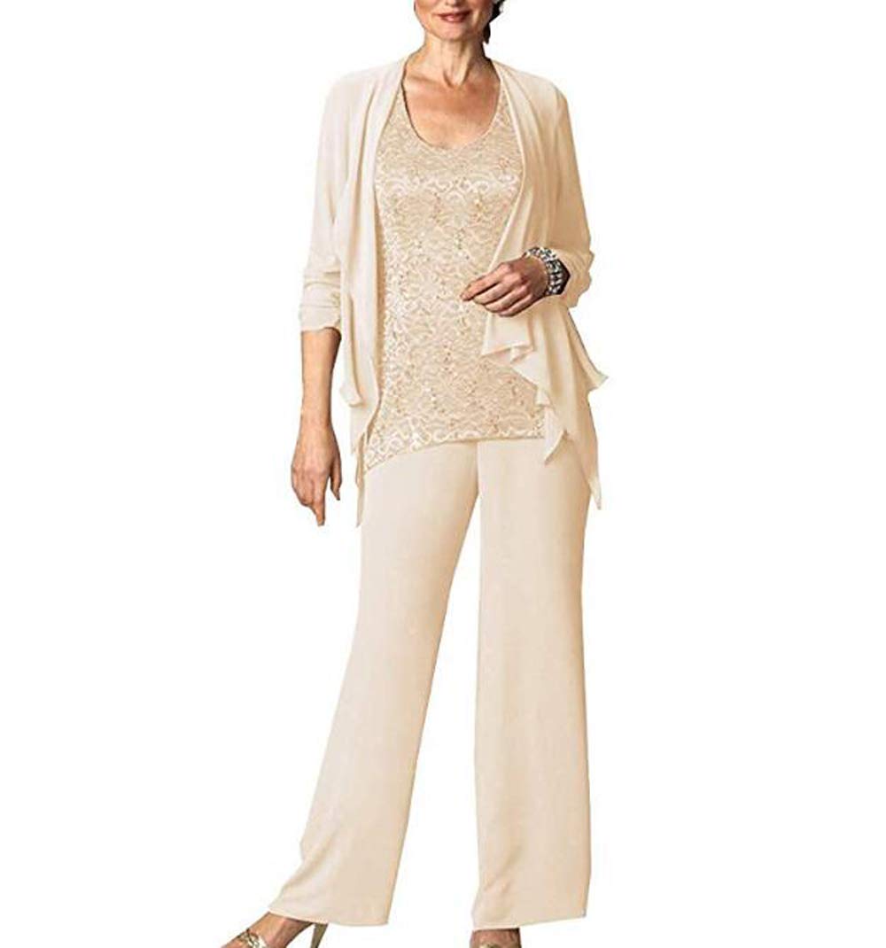 Elegant Women's 3-Piece Chiffon Pant Suit with Lace Top - Mother of The Bride Outfit for Weddings, Formal Events & Special Occasions