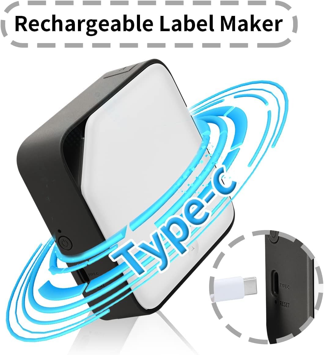 D1600 Portable Bluetooth Label Maker Machine - Wireless Label Printer for Home & Office Organization, Compatible with Android & iOS Phones, Inkless Rechargeable Handheld Labeler (Black) - Perfect for Pantry, Office Files, Craft Supplies & Storage Bins Labeling
