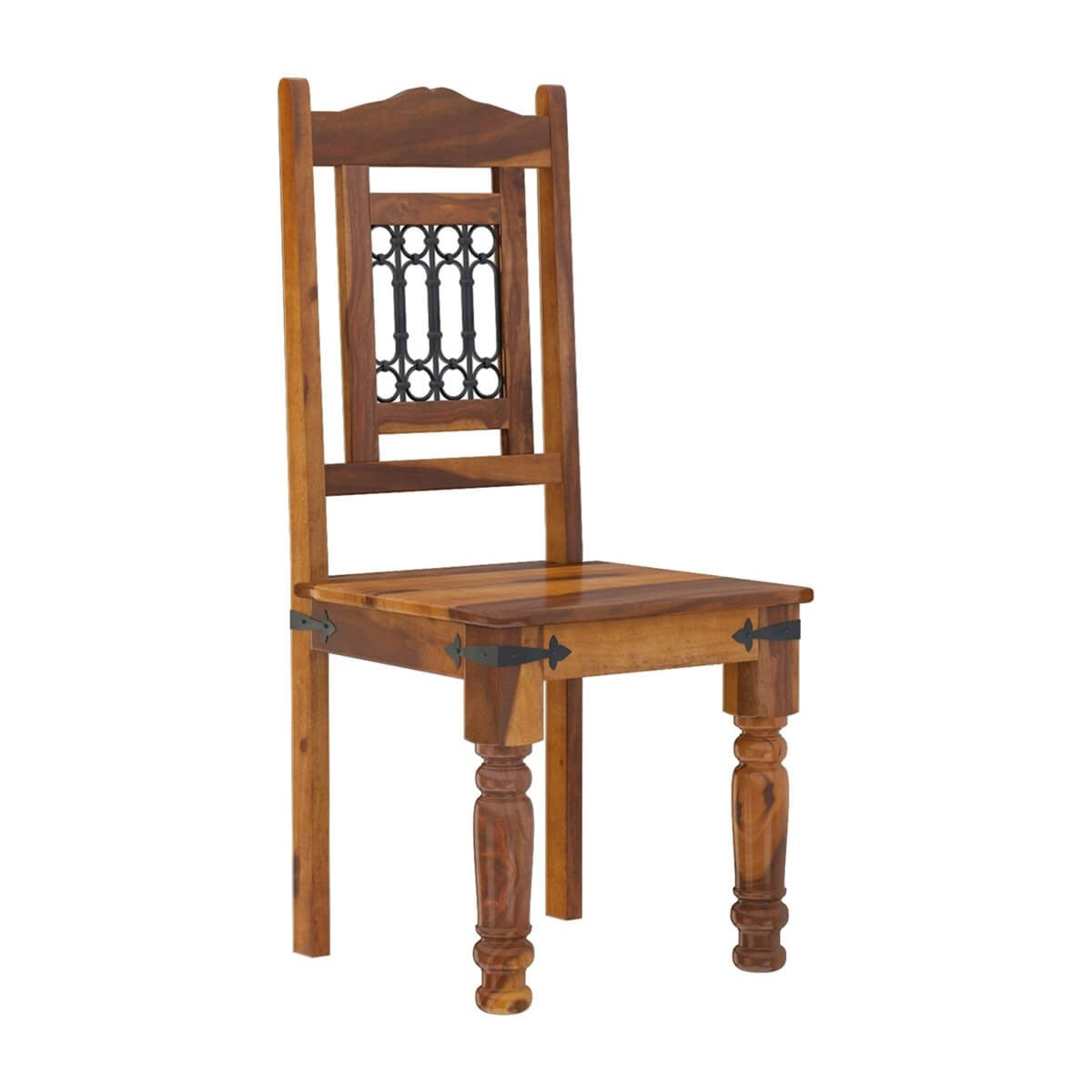 Handcrafted Indian Solid Wood & Iron Grill Back Dining Chairs Set (Brown) - Perfect for Patio, Garden, Restaurant & Outdoor Dining
